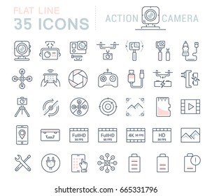 Set of line icons action camera and drone in flat design with elements for mobile concepts and web apps. Collection modern infographic logo and pictogram. Raster version.