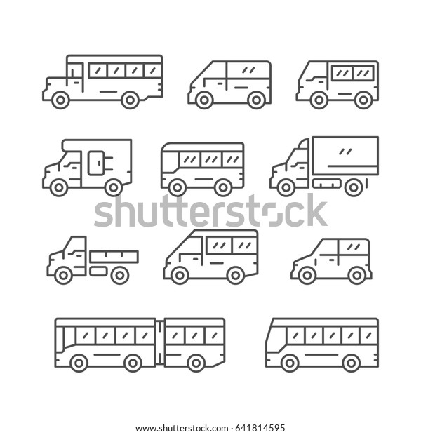 Set line\
icons of bus and van isolated on\
white
