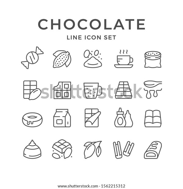 白い背景にチョコレートとカカオの線のアイコンを設定 のイラスト素材