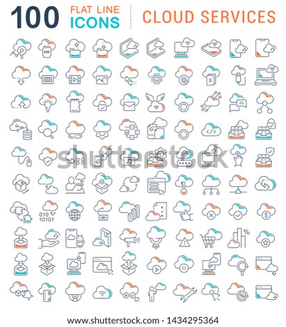 Set of line icons of cloud services for modern concepts, web and apps.