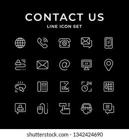 Set Line Icons Of Contact Us Isolated On Black