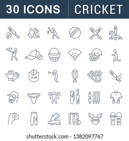Set of line icons of cricket for modern concepts, web and apps.