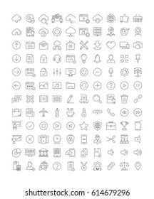 Set  line icons in flat design smm, cms, seo and ui, ux design with elements for mobile concepts and web apps. Collection modern infographic logo and pictogram. Raster version.