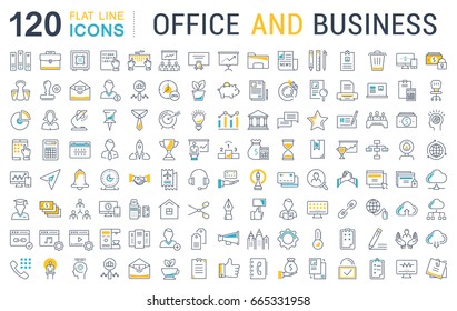 Set Of Line Icons In Flat Design Office And Business With Elements For Mobile Concepts And Web Apps. Collection Modern Infographic Logo And Pictogram. Raster Version.