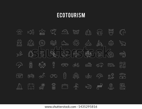 Set line icons in flat design eco,\
ecotourism and recycle with elements for mobile concepts and web\
apps. Collection modern infographic logo and\
pictogram.
