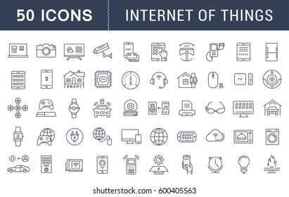 Set  line icons with open path internet of things and smart gadgets with elements for mobile concepts and web apps. Collection modern infographic logo and pictogram. Raster version.
