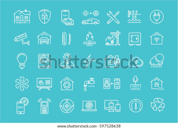 Set  line\
icons with open path smart home, smart systems and technology with\
elements for mobile concepts and web apps. Collection modern\
infographic logo and pictogram. Raster\
version.