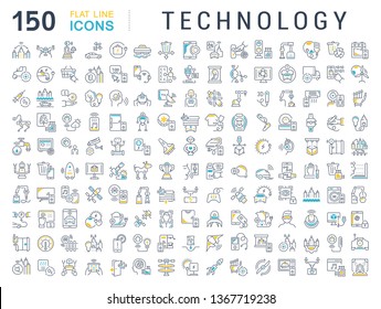 Set von Line-Icons der Technologie für moderne Konzepte, Web und Apps. 
