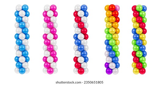 Conjunto de grupos de globos lineales, columnas de globo, elemento de diseño de celebración, 3d Ilustración