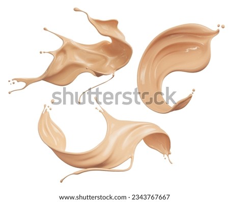 Set of Liquid foundation splash element, fluid cosmetic cream 3d illustration.