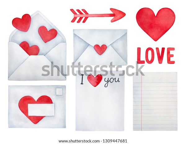 Set Love Envelopes Opened Closed Love Stock Illustration 1309447681