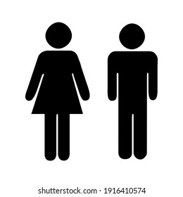 Set of male and female avatar icons. Male and female gender profile symbols. Male and female toilet logo. Toilet and shower signs. Black silhouette isolated on white background.