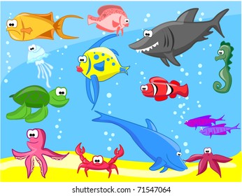 Sea Animals Cute Vector Stock Vector (Royalty Free) 1012457965 ...