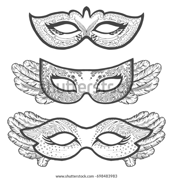 Set Masquerade Outline Masks Contour Coloring のイラスト素材