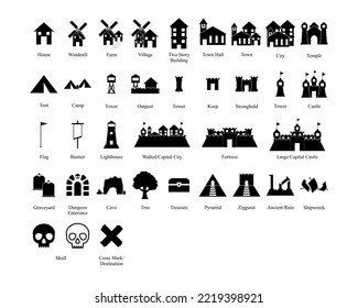 Set Of Medieval Fantasy Map Legends Or Symbols