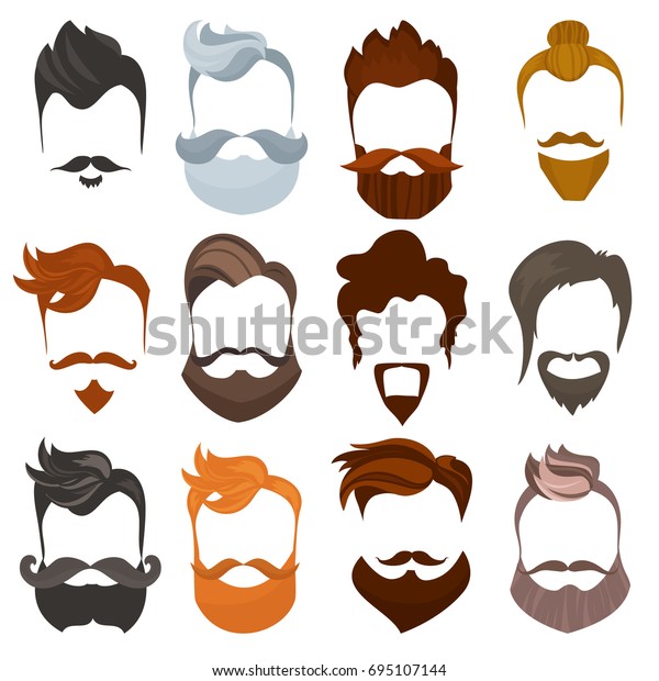 Set Men Cartoon Hairstyles Beards Mustache Stock Illustration