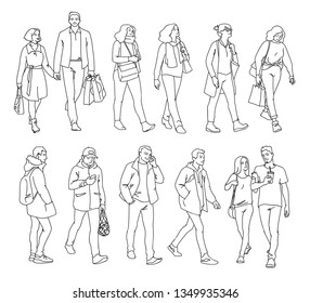 Collection Hand Drawn Doodles People Walking Stock Illustration ...