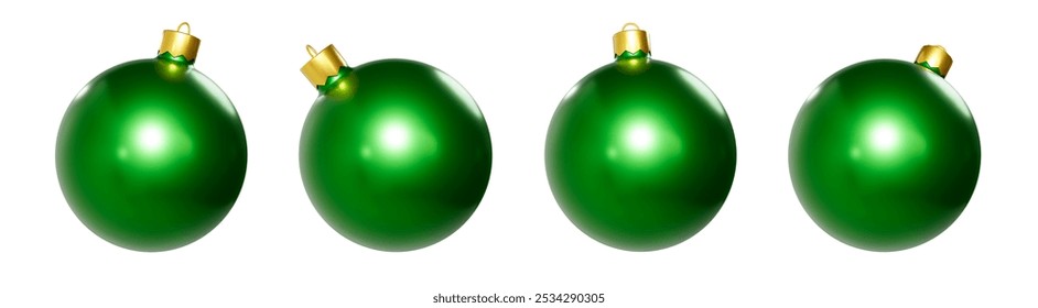 Set of metallic christmas balls in green color. Design of 3D realistic object - Powered by Shutterstock