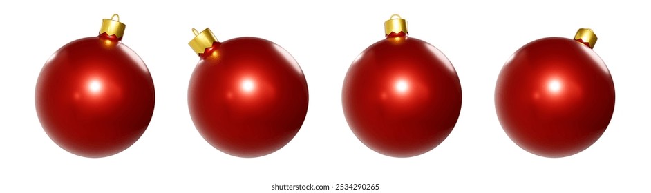 Set of metallic christmas balls in red color. Design of 3D realistic object - Powered by Shutterstock