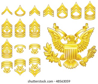 Set Of Military American Army Enlisted Rank Insignia Icons