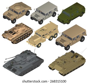 Set Of Military Vehicles. 3d 