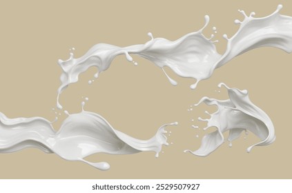 Set of Milk splash and pouring, yogurt or cream include Clipping path, 3d illustration.