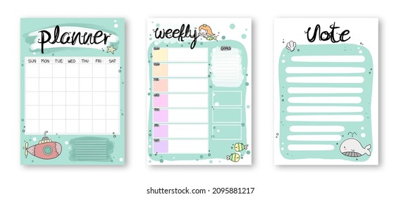 Set of minimalist planners.Cute sea creature printable to do list. - Powered by Shutterstock