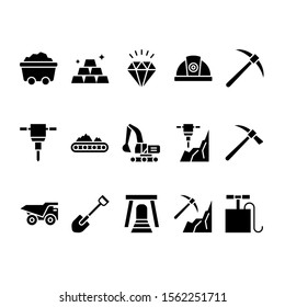 Set Of Mining Icons Glyph Style