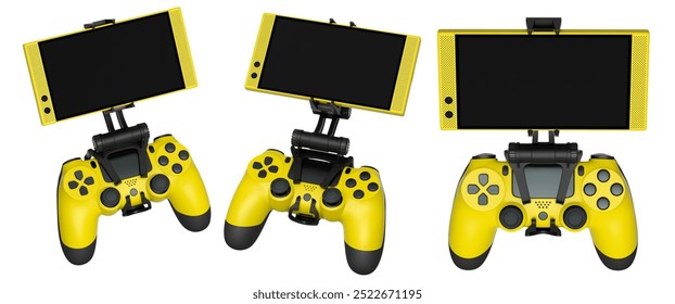 Set of mobile game controllers designed for a truly immersive and engaging gaming experience on the go isolated on white background with clipping path. 3D Illustration