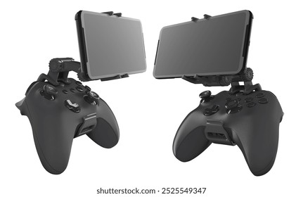 Set of mobile game controllers designed for a truly immersive and engaging gaming experience on the go isolated on white background with clipping path