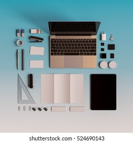 Set of mock up on black background. 3D illustration. High quality