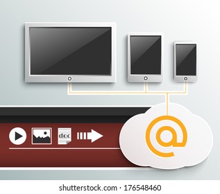 Set of modern digital devices. Internet cloud. Raster version