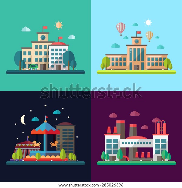 Set\
of modern flat design conceptual city\
illustrations