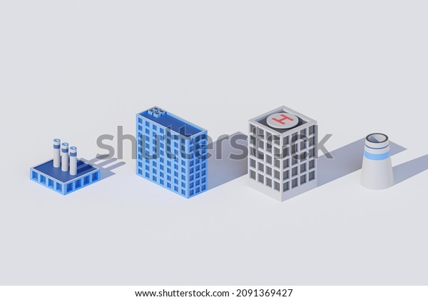 Set of modern isometric buildings and\
plants for sites and games , urban buildings and construction,\
Isometric city concept - 3D render\
illustration