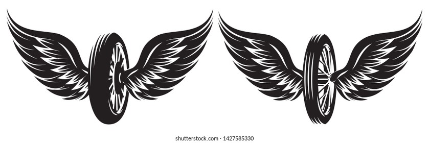 set of monochrome patterns - wheel with wings.