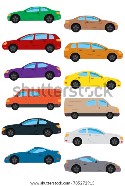 Set of
multicolored car. Isolated
illustration.
