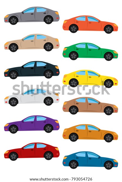 Set of\
multicolored car. Isolated\
illustration.\

