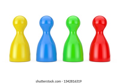 Set Of Multicolour Board Game Pawn Figures Mockup On A White Background. 3d Rendering 