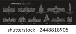 Set of Mumbai Monuments in silver lines illustration