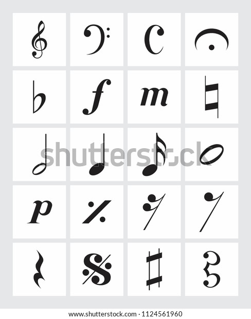 Set Musical Symbols On Grid Stock Illustration 1124561960 | Shutterstock