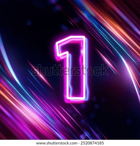 set of neon numbers, 3d rendering, one