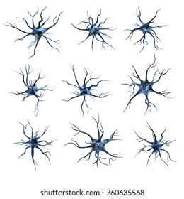 A Set Of Neurons In Blue. 3d Rendering.