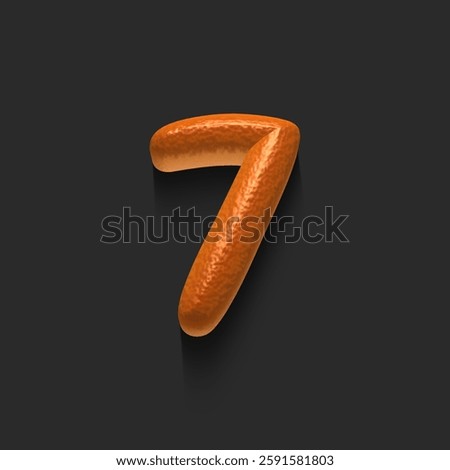 set of numbers made of bread, 3d illustration, number 7