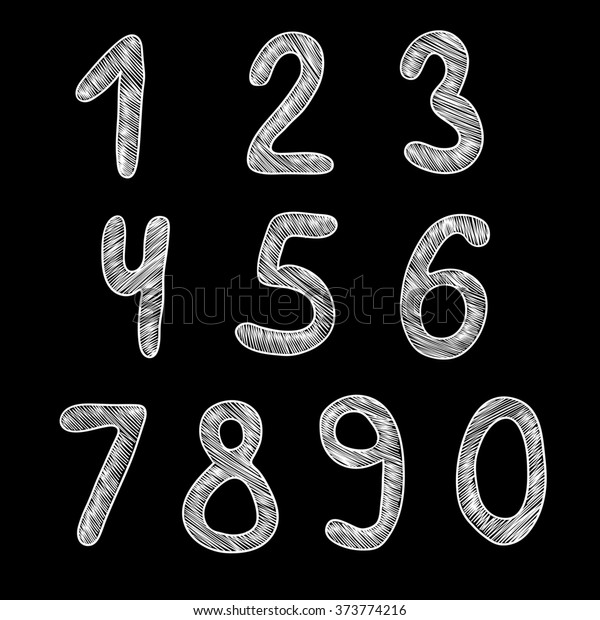 Set Numbers Sketch Illustration On Black Stock Illustration 373774216 ...