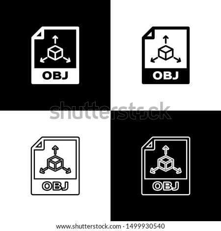 Set OBJ file document icon. Download obj button icons isolated on black and white background. OBJ file symbol