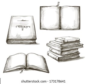 set of old books drawings
