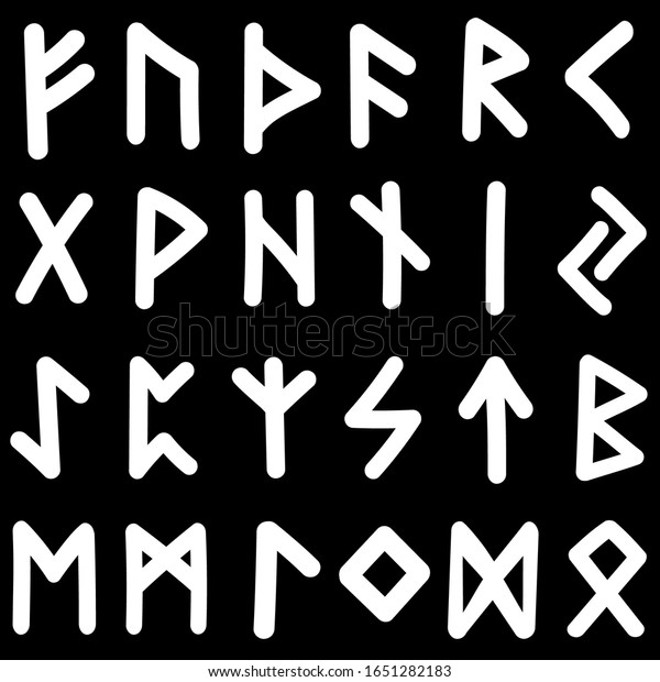 古いノルウェー語のルーンのセット ルーン語のアルファベット フターク 白い背景にバイク文字の古代のオカルトシンボル ルーンフォント 北欧の文字 のイラスト素材 古いノルウェー語のルーンのセット ルーン語のアルファベット フターク 白い背景にバイク文字の古代のオカルトシンボル ルーンフォント 北欧の文字 のイラスト素材