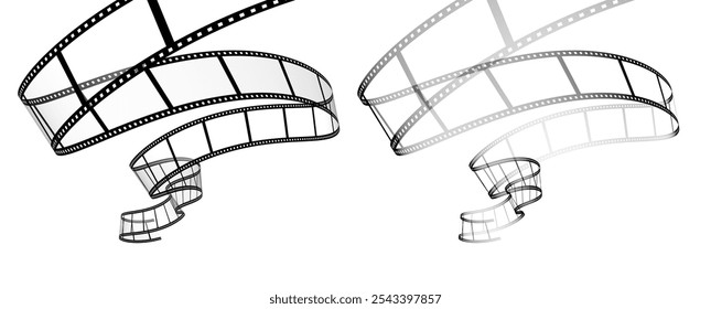 Set of old retro film strip with empty transparent frames. Isolated on white background. Reel cinema filmstrip template. Vintage movie and photography design. 3d render - Powered by Shutterstock