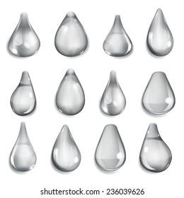 Set of opaque drops of different forms in gray colors