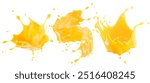 set of orange juice splashes isolated on a white background. 3d render.